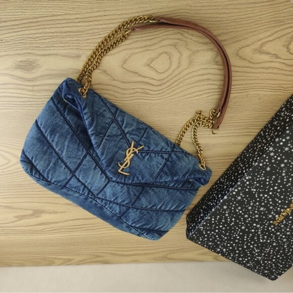 Yves Saint Laurent Blue and Gold Shoulder Bag Quilted Design - Picture 4 of 8